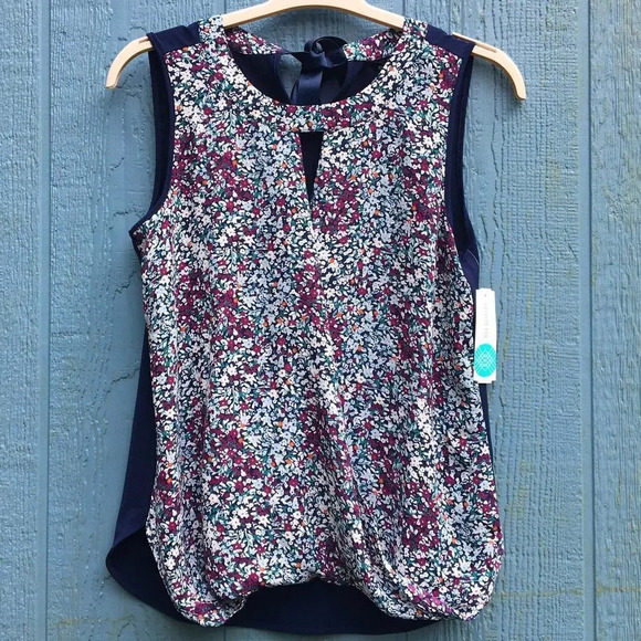 NEW 41 Hawthorn Women Medium Blue Floral Clearwater Surplice Blouse - Picture 2 of 6